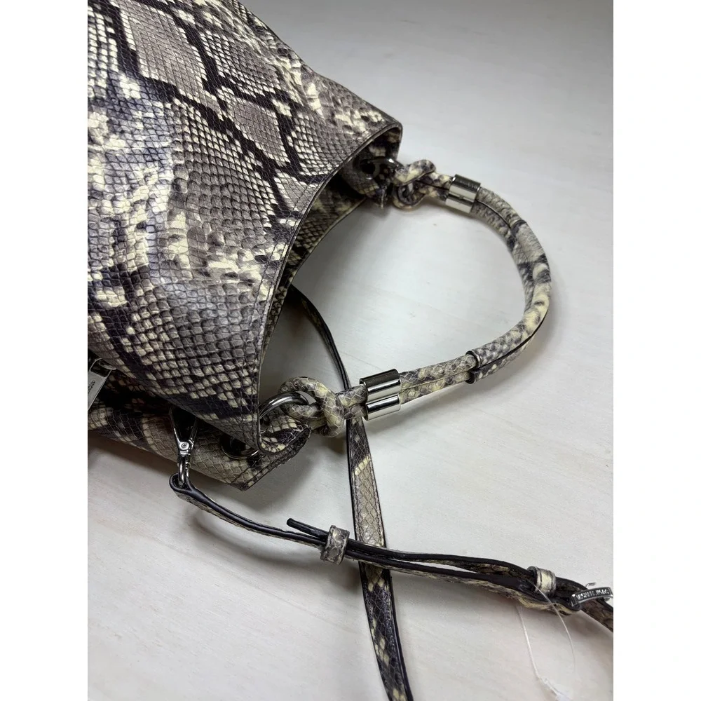 Michael‎ Kors Snakeskin Embossed Leather Shoulder Bag Grey Beige Hobo